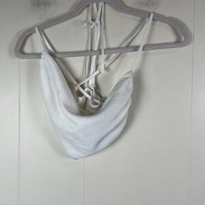 NONCHALANT LABEL White Halter Neck Tie Back Ruched Crop Top XS‎